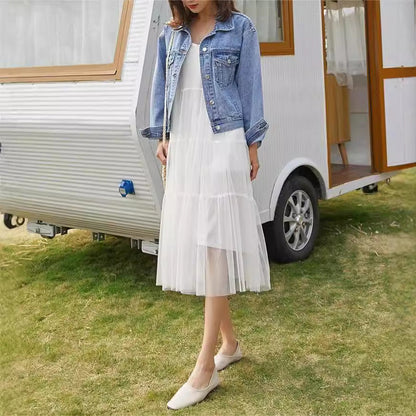 Damen Denimjacke Aufwendig Gestickter Schriftzug