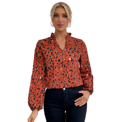 Damen Bluse Leopardenmuster Voluminöse Ärmel