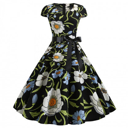 Damen Swingkleid Florales Design Elegante Taillierung Norvielle