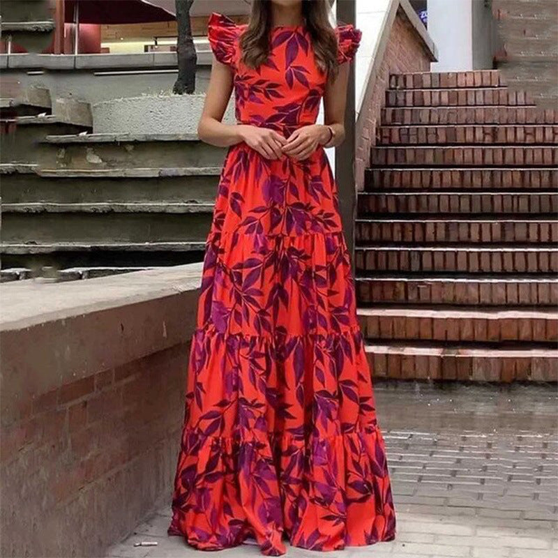 Damen Maxikleid Rüschendetails Florales Design