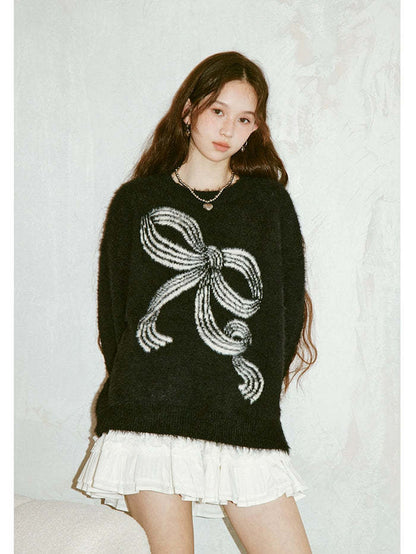 Damen Pullover Weiches Material Schleifenmuster Norvielle