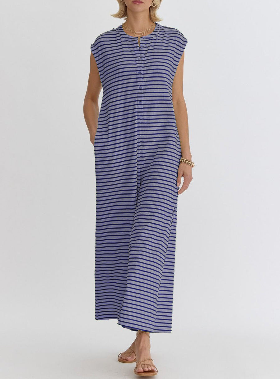 Damen Jumpsuit Streifenmuster Baumwolle Bequem