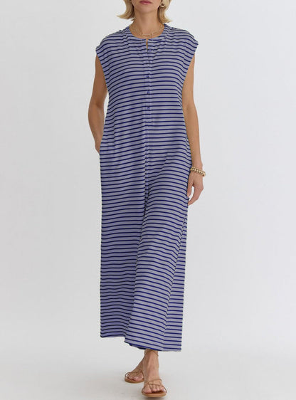 Damen Jumpsuit Streifenmuster Baumwolle Bequem