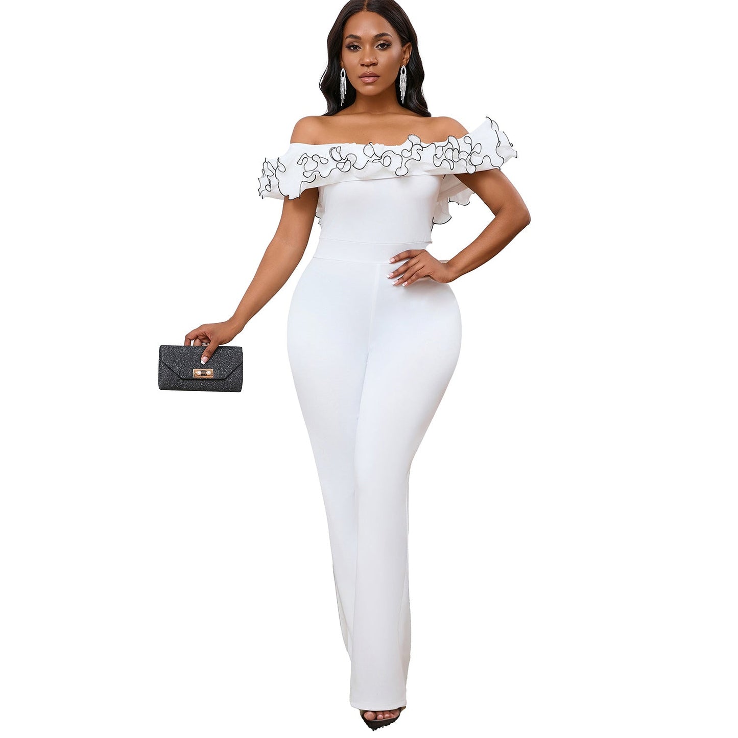 Damen Jumpsuit Voluminöser Rüschenkragen Eleganter Schnitt Norvielle