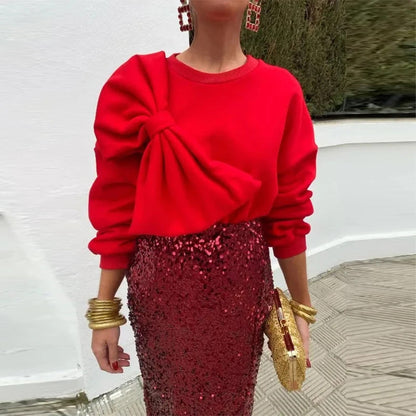 Damen Pullover Übergroßes Schleifendetail Norvielle
