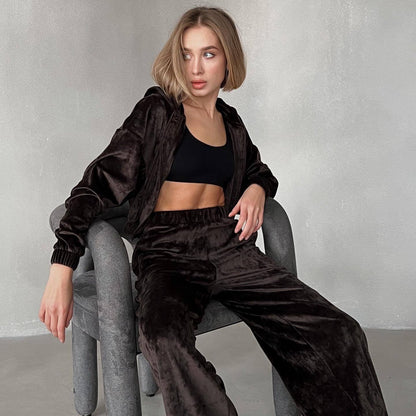 Damen Fleece-Jogginganzug mit hohem Kragen und weiten Ärmeln Norvielle