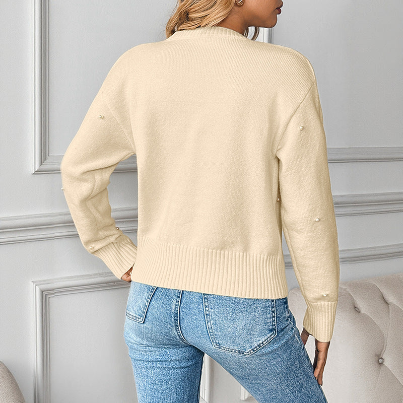 Damen Strickjacke Herzknöpfe Perlen Norvielle
