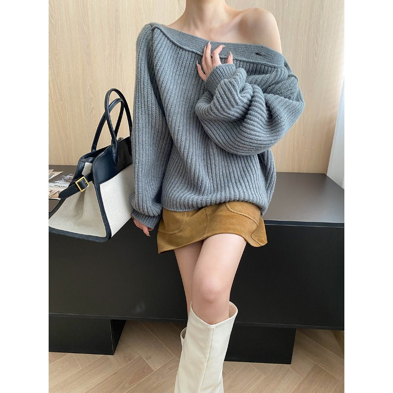 Damen Strickpullover Eleganter Überhang Norvielle