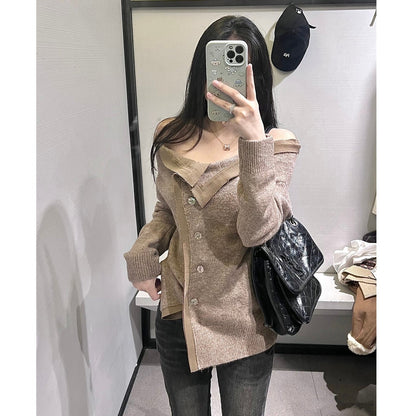 Damen Cardigan Kuschelweich Bindegürtel Beige