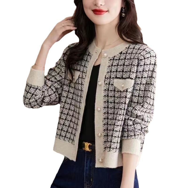 Damen Strickjacke Karomuster Norvielle