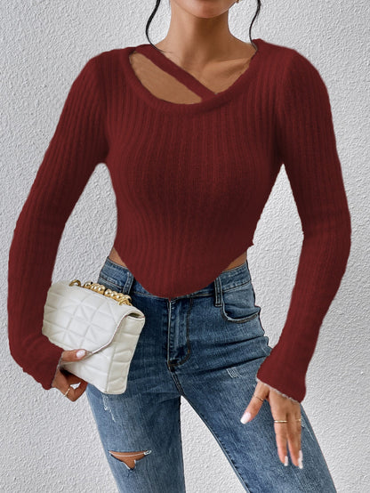 Damen Off-the-Shoulder Stricktop Elastisch Beige