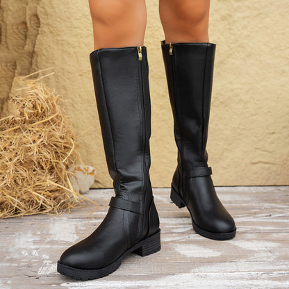 Damen Kniehohe Stiefel Synthetisches Leder Reißverschluss - Norvielle