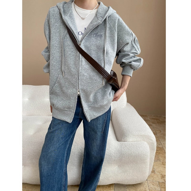 Damen Oversize Kapuzenjacke mit Reißverschluss Lässig