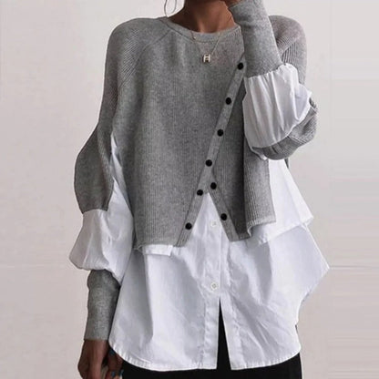 Damen Strickpullover Asymmetrisch Mit Bluse Norvielle
