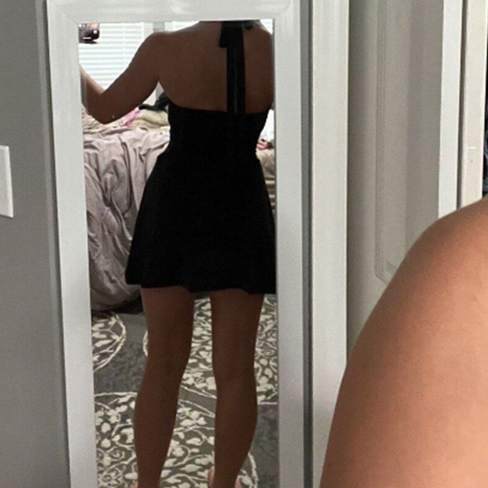Damen Halterkleid Figurformend Drapierung Rückenschnürdesign