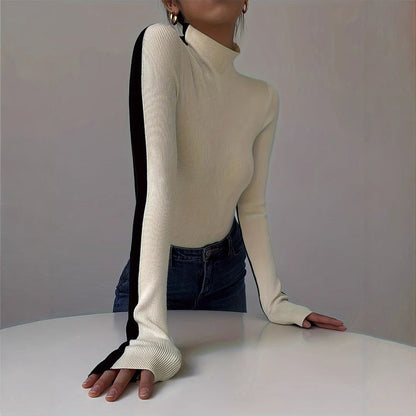 Damen Rollkragenpullover Kontrastärmel Norvielle