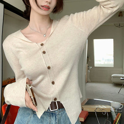 Damen Langarmcardigan FeinStrick Knopfleiste