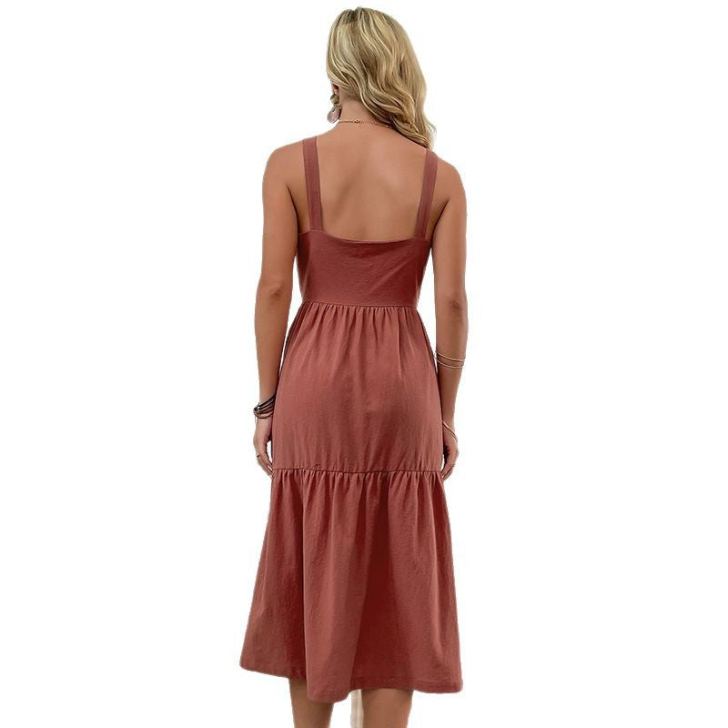 Damen Midi-Kleid Knöpfe Lässig