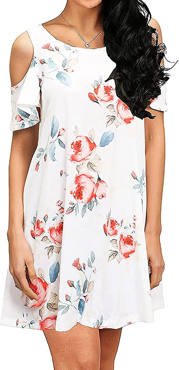 Damen Sommerkleid Florales Design Schulterfrei Norvielle