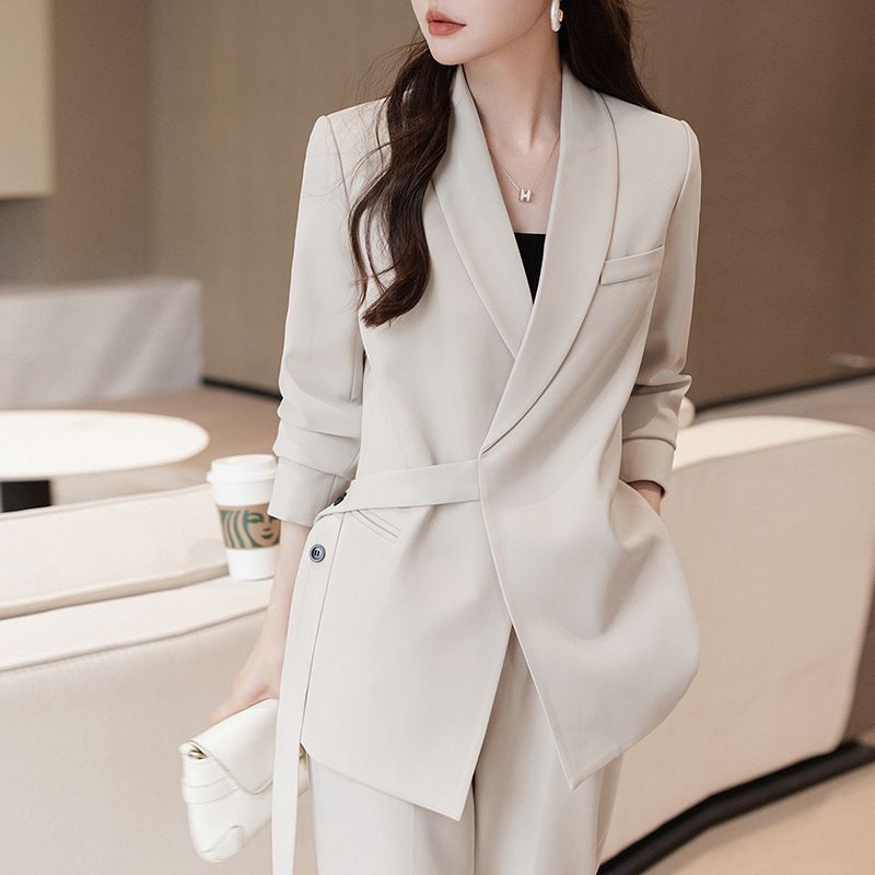 Damen Blazer Asymmetrisch Mit Taillengürtel Schwarz - Norvielle