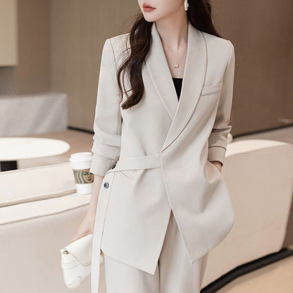 Damen Blazer Asymmetrisch Mit Taillengürtel Schwarz - Norvielle