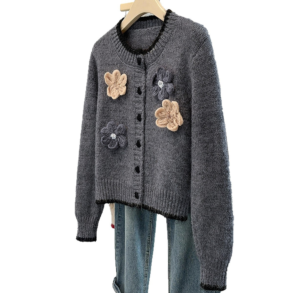 Damen Strickcardigan mit Blumenapplikationen Norvielle