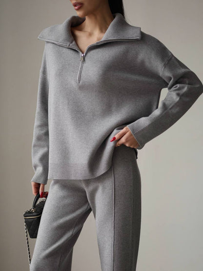 Damen Sweatshirt Jogginghose Set Hochkragen Reißverschluss Norvielle