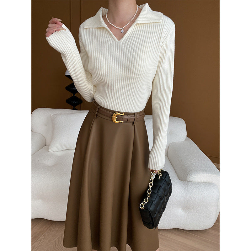 Damen Feinstrickpullover V-Ausschnitt Struktur