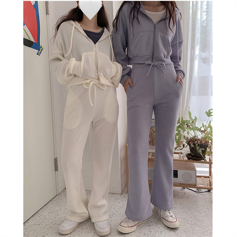 Damen Loungewear-Set Cropped-Hoodie Weites Bein Norvielle