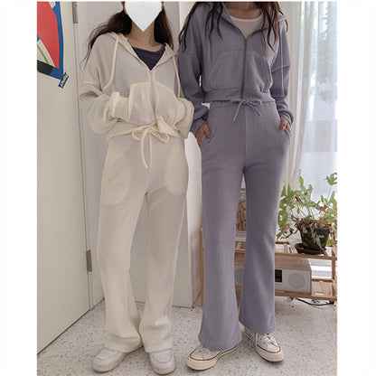 Damen Loungewear-Set Cropped-Hoodie Weites Bein Norvielle