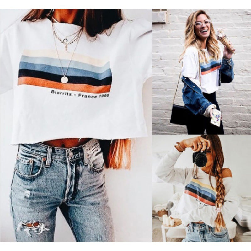 Damen Sweatshirt Off-Shoulder Streifenmuster Norvielle - Norvielle