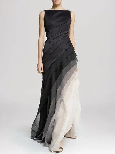 Elegantes Damen Abendkleid Mehrschichtig Seide Schwarz - Norvielle