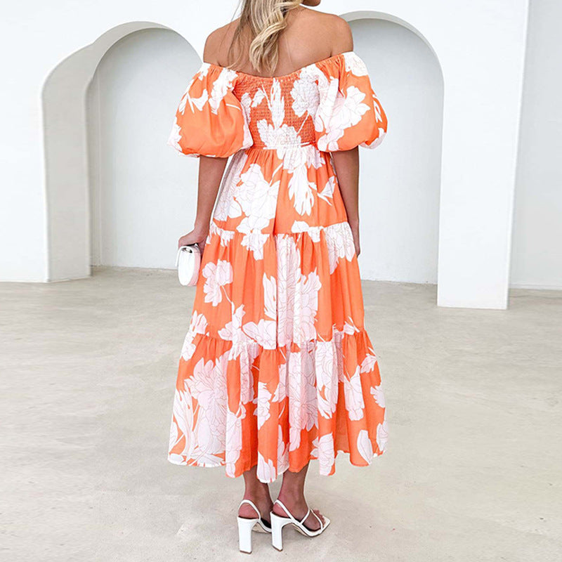 Damen Maxikleid Voluminöse Puffärmel Florales Design Norvielle