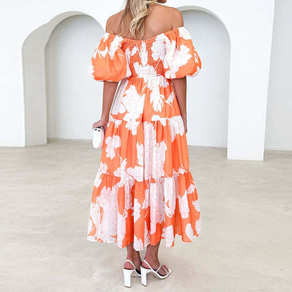 Damen Maxikleid Voluminöse Puffärmel Florales Design Norvielle