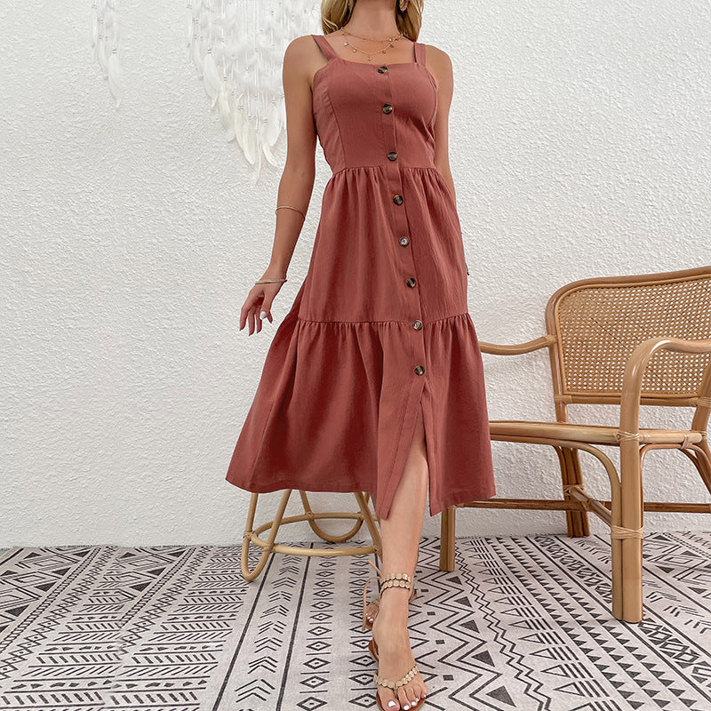 Damen Midi-Kleid Knöpfe Lässig Schwarz - Norvielle