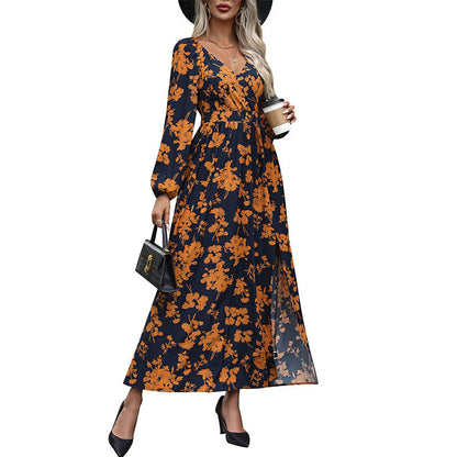 Damen Maxikleid mit Seitenschlitz Florales Design