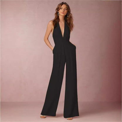 Damen Jumpsuit V-Ausschnitt Weitbeinig Norvielle