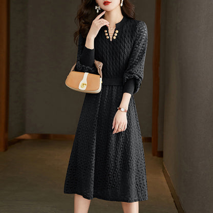Damen Strickkleid Mittellang A-Linie Norvielle