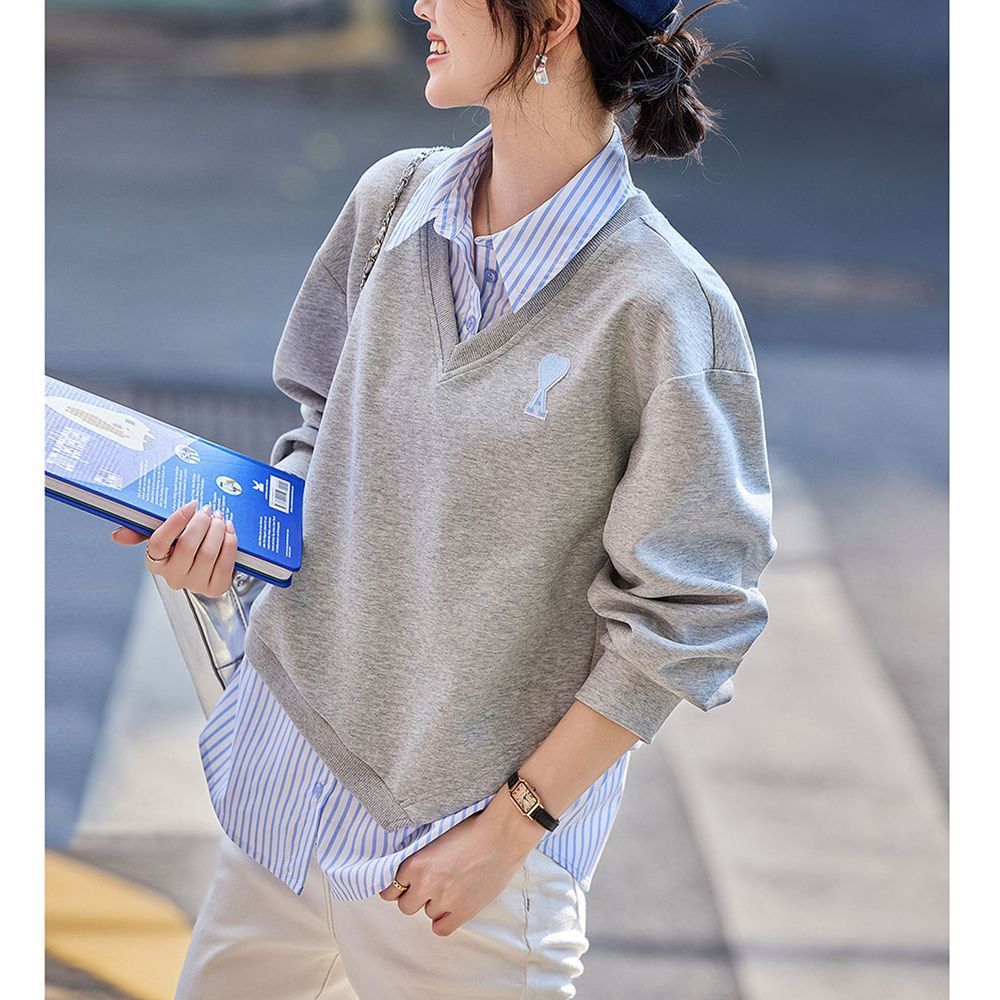 Damen Pullover V-Ausschnitt mit Unterhemd-Effekt Norvielle