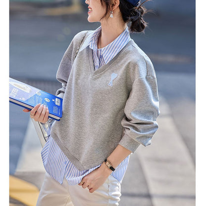 Damen Pullover V-Ausschnitt mit Unterhemd-Effekt Norvielle