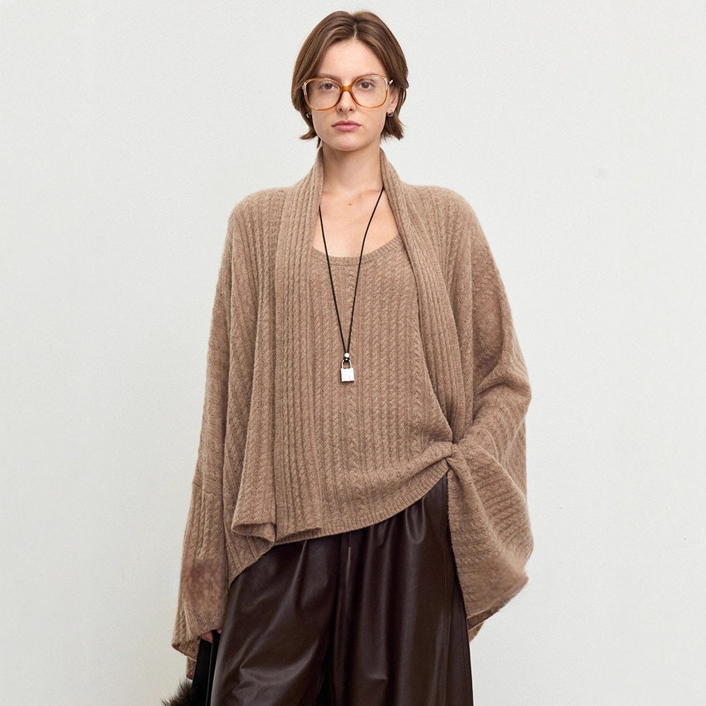 Damen Strickponcho Feine Wolle Luftig Norvielle