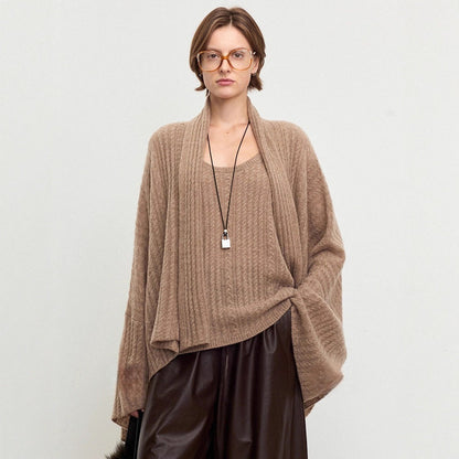 Damen Strickponcho Feine Wolle Luftig Norvielle