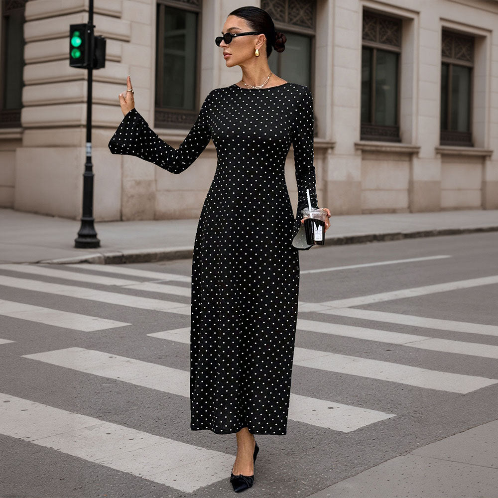 Damen Maxi-Kleid Punkte-Dessin Ärmel Norvielle