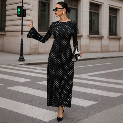 Damen Maxi-Kleid Punkte-Dessin Ärmel Norvielle
