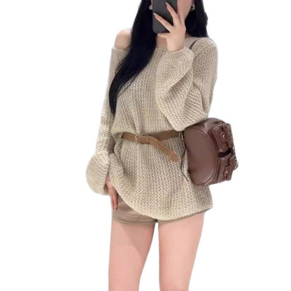 Damen Off-Shoulder Strickpullover Weites Design Norvielle