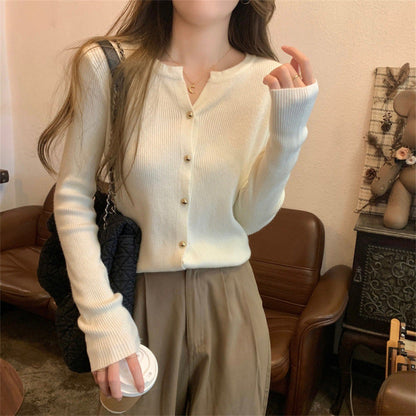 Damen Strickcardigan Elegantes Design Rippstruktur Beige