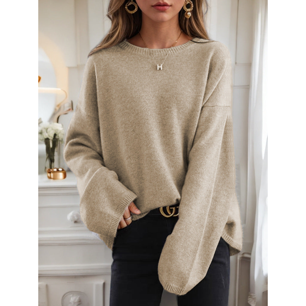 Damen Strickpullover Bequem Lässiger Schnitt Weite Ärmel Norvielle