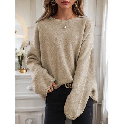 Damen Strickpullover Bequem Lässiger Schnitt Weite Ärmel Norvielle