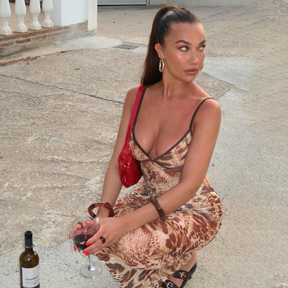 Damen Ärmelloses Maxikleid Animal-Print Figurbetont