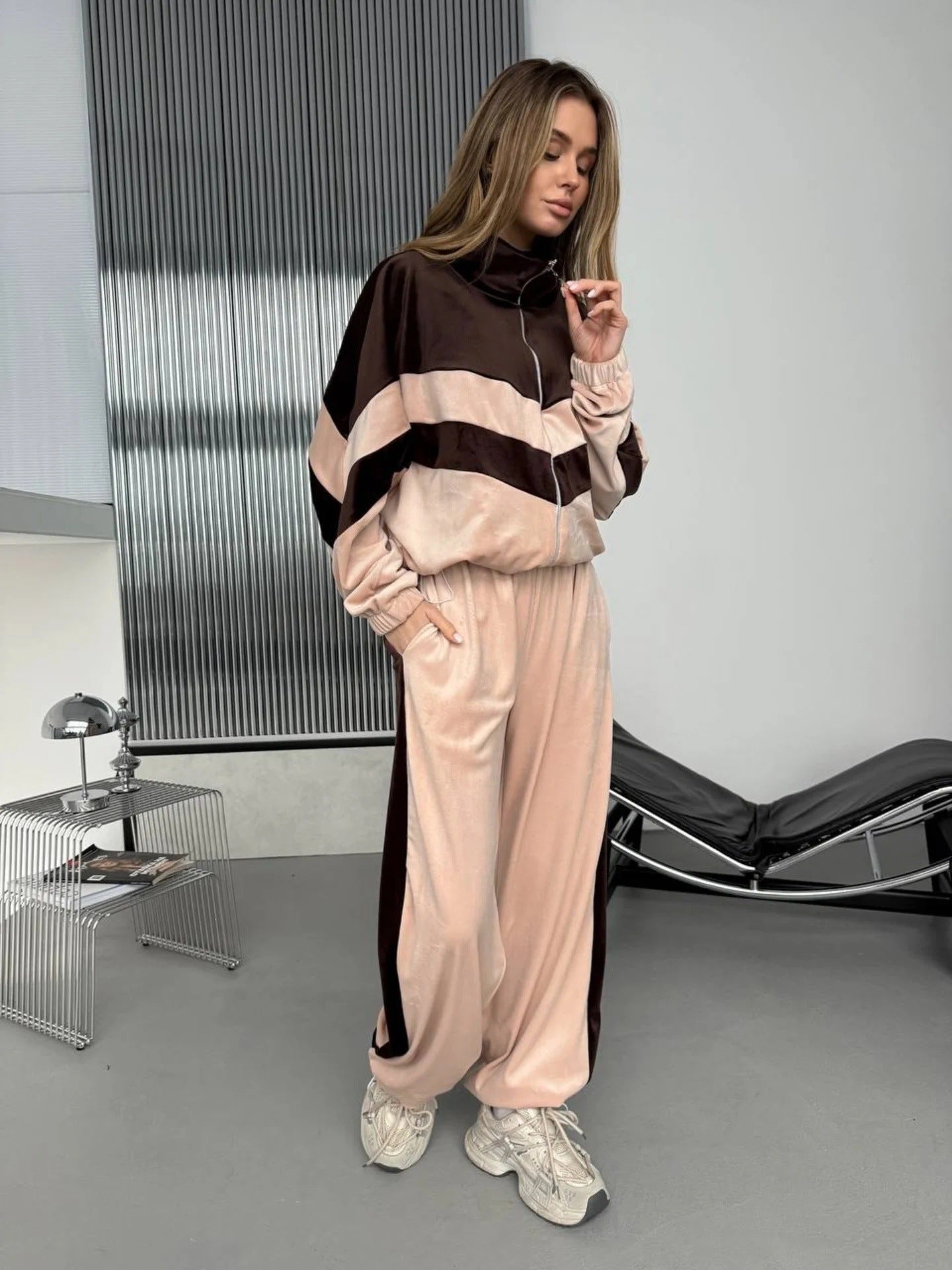 Damen Veloursjacke Sportlich Elastisch
